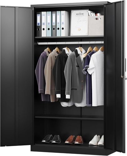 Letaya Metal Wardrobe Cabinet 72 inch Black