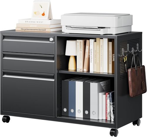 Letaya Mobile Lateral File Cabinet Black