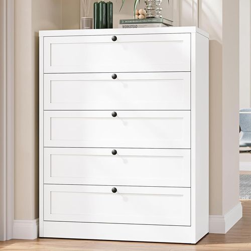 Letaya Tall White Dresser 5 Drawer White