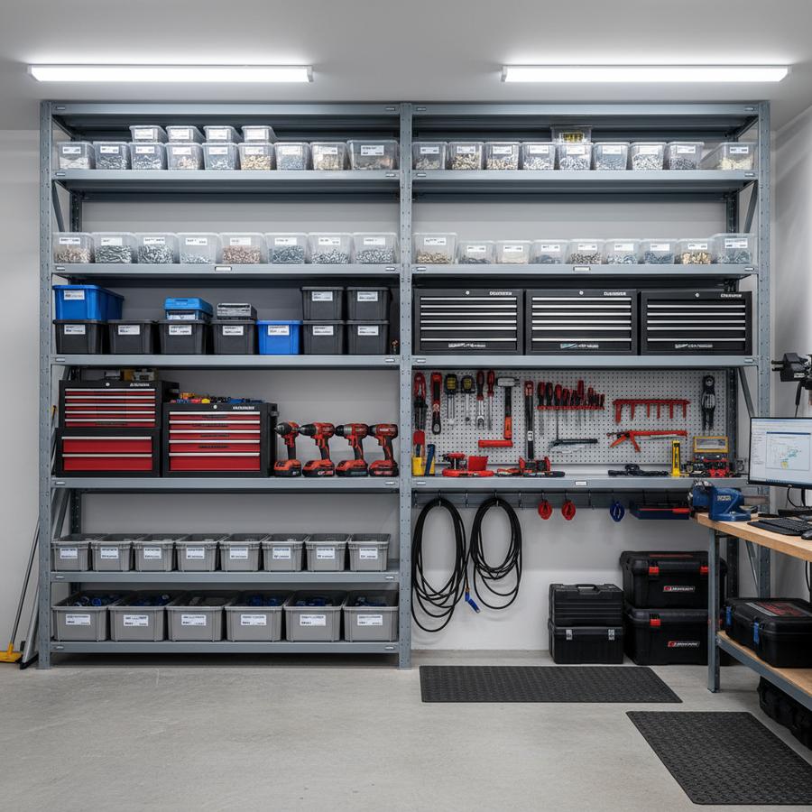 Letaya heavy duty shelving in garage workshop
